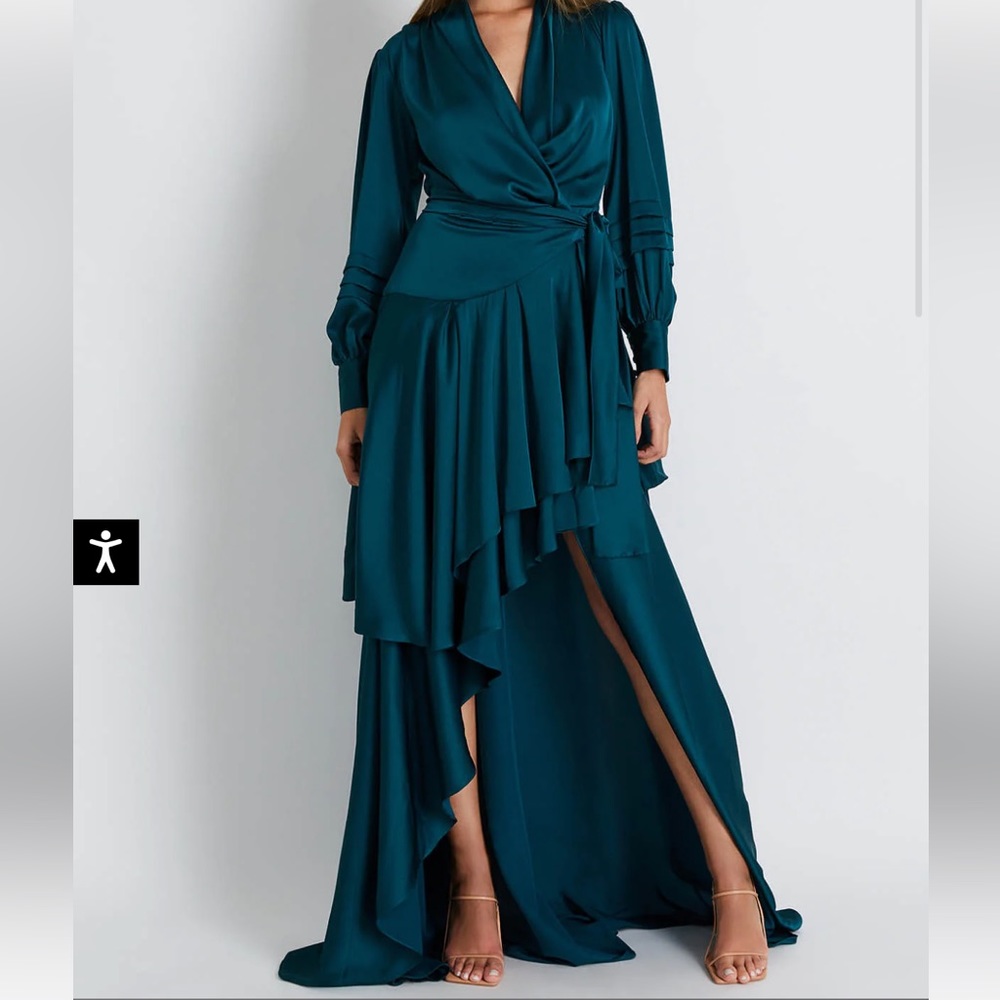 NWT PatBO High Low Ruffle Maxi Wrap Dress Green Size 0